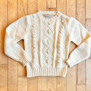 Eaton Vintage Cottagecore Floral Chunky Bobble Cable Knit Sweater Size Medium